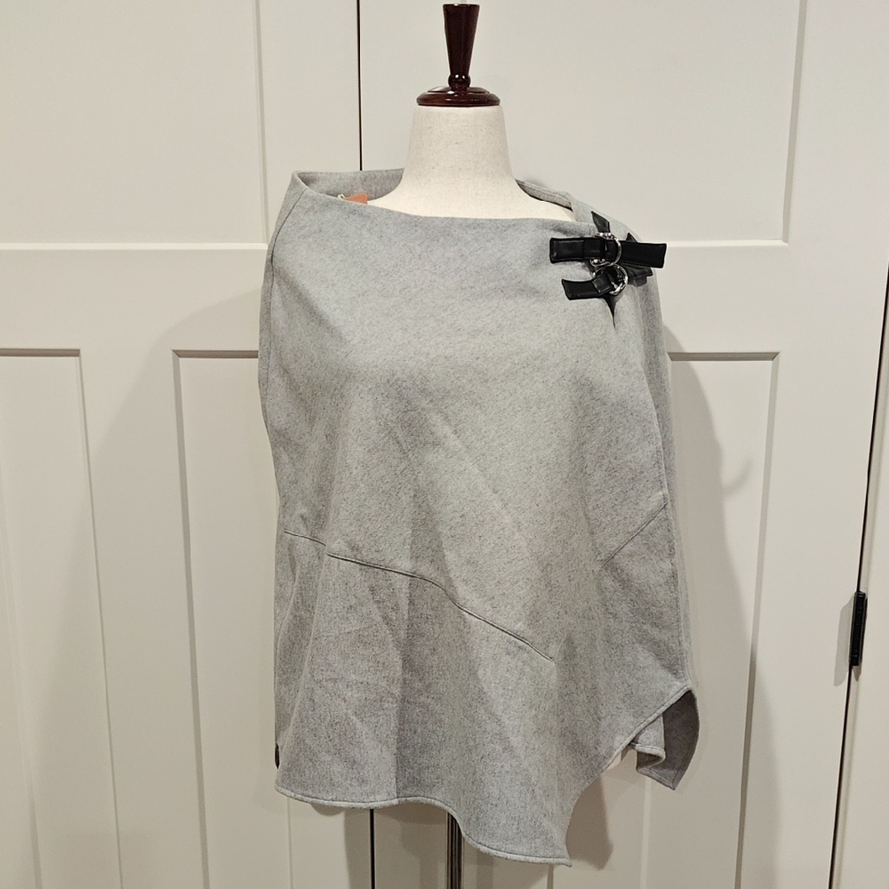 Gray Poncho with Black Buckle Detail
